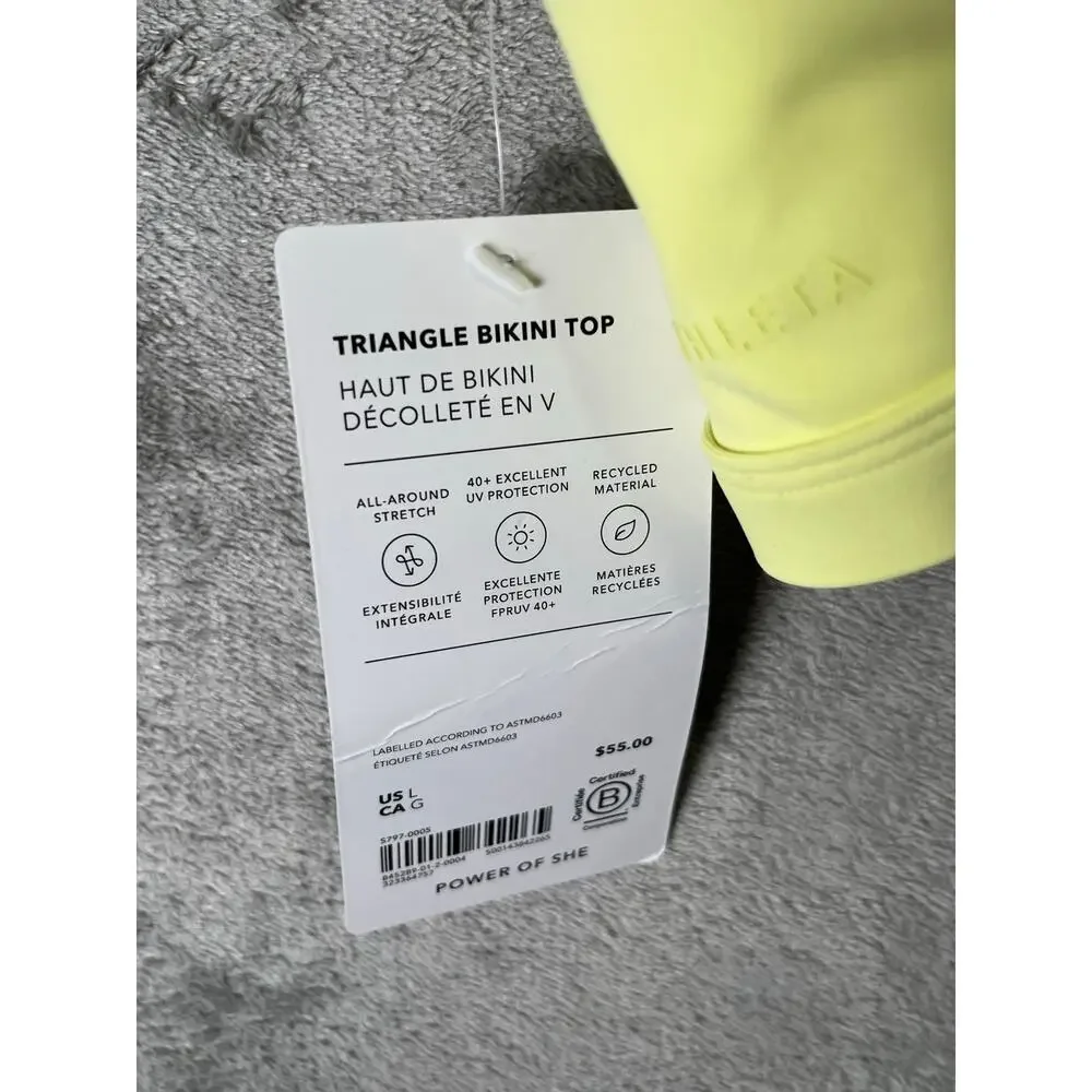 Athleta Triangle Bikini Top Neon Yellow Green Swimwear Size Large New